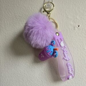 Mickey Minnie Mouse Head Ear Purple Pom-pom Keychain Bag Clip Charm Wristle